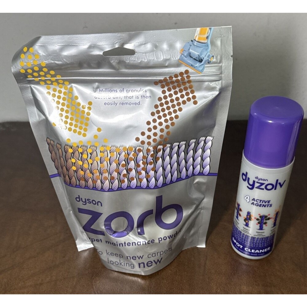 NEW Dyson Zorb Carpet Maintenance Powder 26.5 oz & Dysolv Spot Cleaner 8.5 oz.